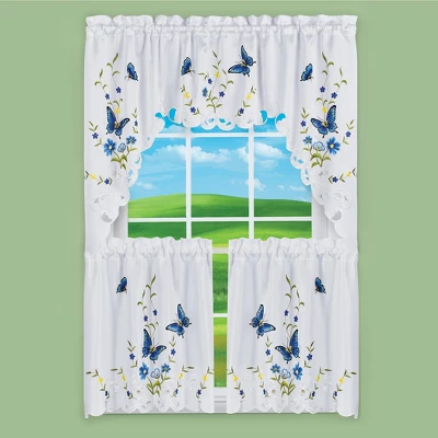 Collections Etc Butterfly Floral Rod Pocket Top Window Curtains, Single Panel, 4 Collections Etc Butterfly Floral Rod Pocket Top Window Curtains, Single Panel, - Image 2