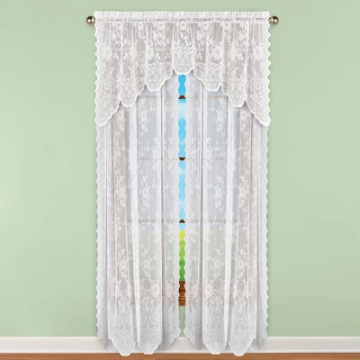 Collections Etc Lace Rose Pattern Rod Pocket Top Window Curtains 4 Collections Etc Lace Rose Pattern Rod Pocket Top Window Curtains - Image 2