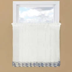 Collections Etc Lillian Floral Lace Trim Window Curtains, Single Panel,