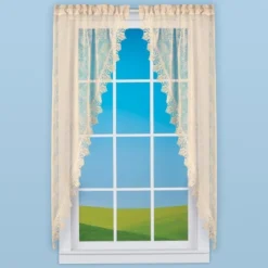 Collections Etc Lace Leaf Design Rod Pocket Top Window Curtains