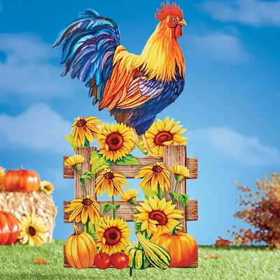 Collections Etc Autumn Sunflower And Rooster Garden Stake 3 Collections Etc Autumn Sunflower And Rooster Garden Stake